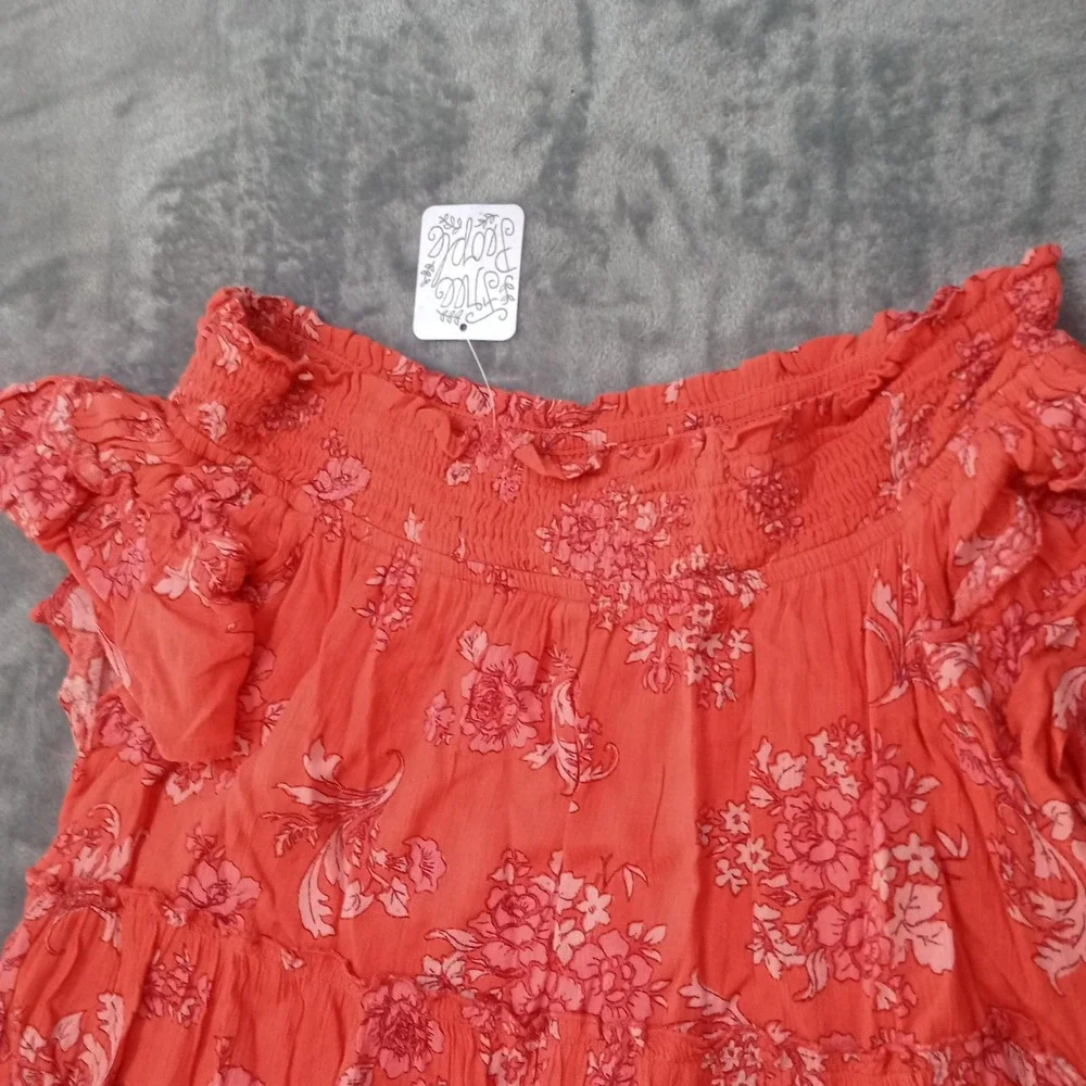 Free People Barclay Dress Maxi Off The Shoulder Floral Ruffle Orange Red Size XS